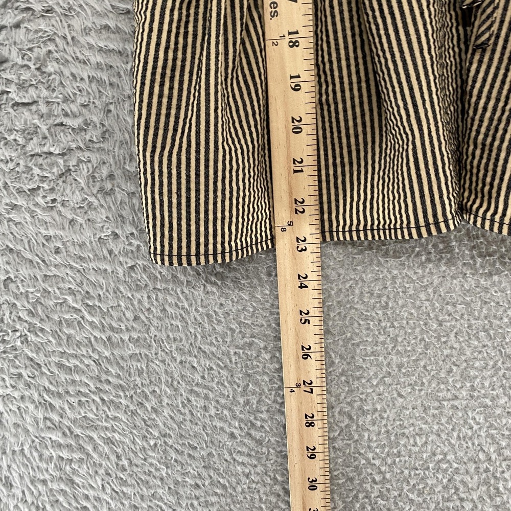 Ganni Seersucker Tie Top Womens 38 Striped Peplum Bow Ruffle Short Sleeve Beige - Picture 4 of 13